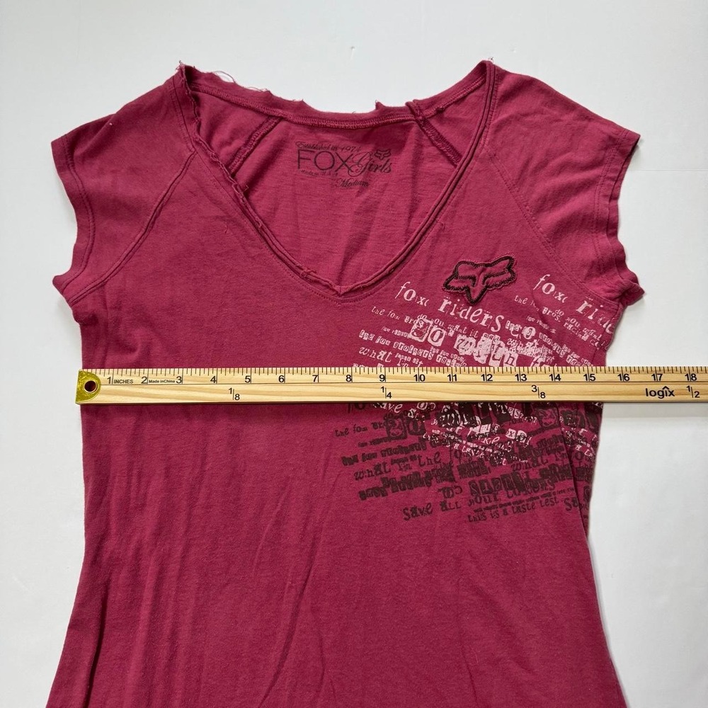 Fox Racing Y2K V-Neck Cotton Graphic Top Burgundy Red Womens Medium Motocross - Picture 5 of 6